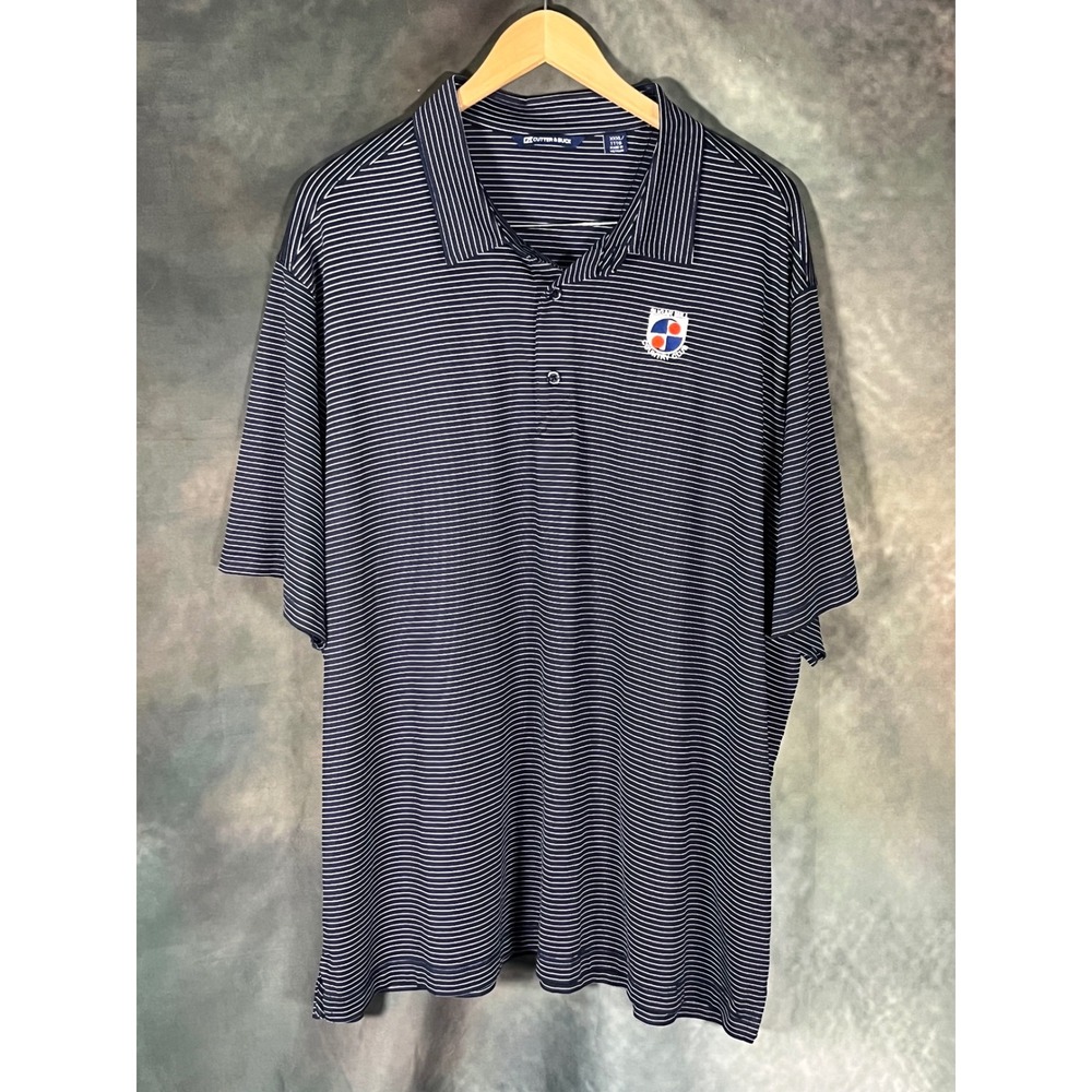 Cutter & Buck DryTec Polo Shirt Mens 3XL Navy White Stripe Golf Country Club